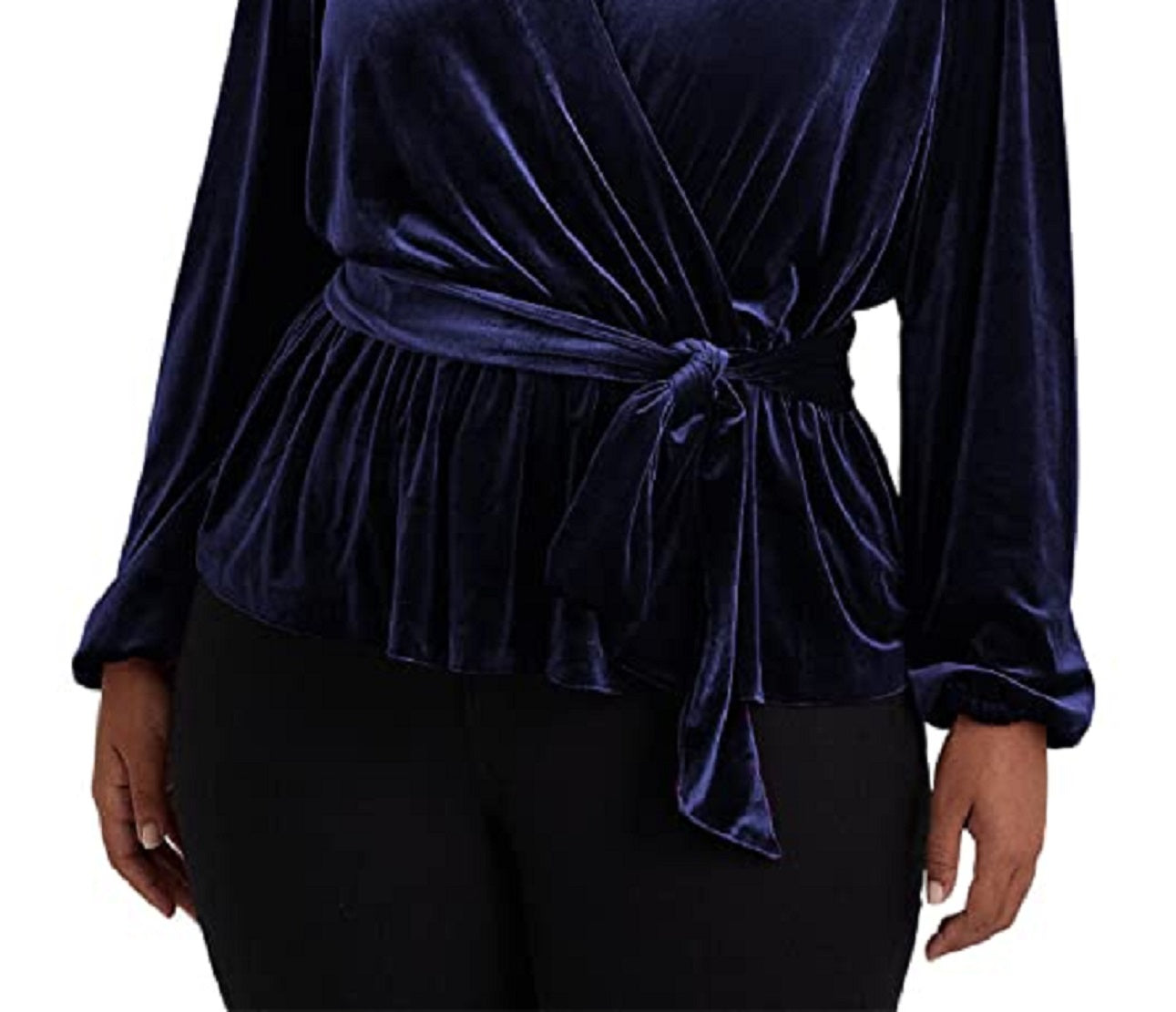 Ralph Lauren Women's Belted Velvet Peplum Surplice Top Blue Size 2X