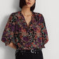 Ralph Lauren Women's Floral Crepe Blouse Black Size X-Large