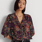 Ralph Lauren Women's Floral Crepe Blouse Black Size X-Large