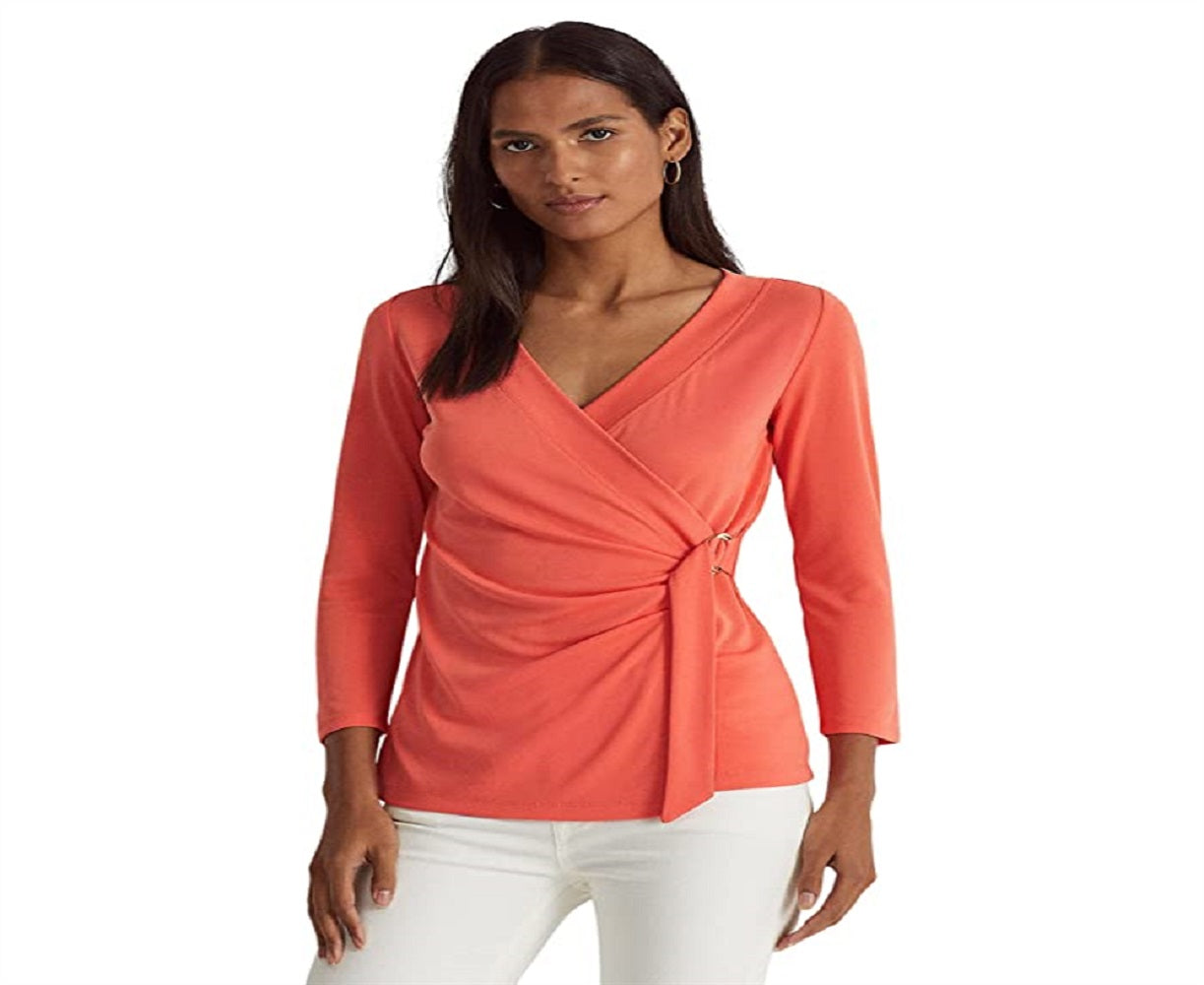 Ralph Lauren Women's Stretch Jersey Surplice Top Orange Size Medium