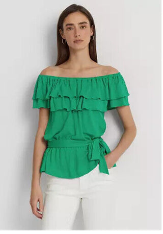 Ralph Lauren Women's Jersey Off The Shoulder Top Green