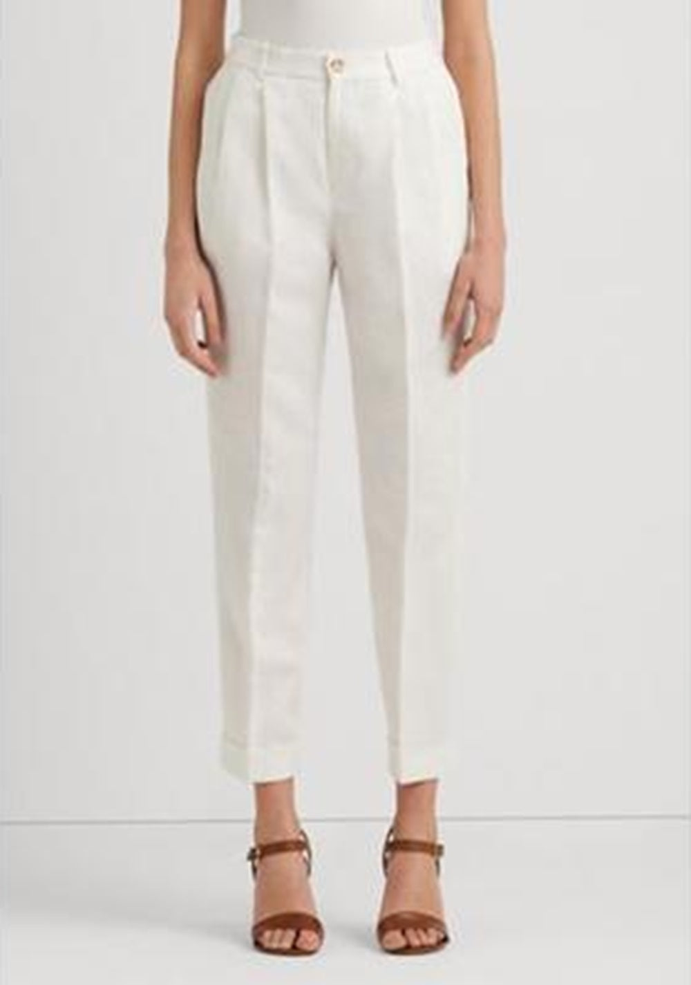 Ralph Lauren Women's Linen Blend Twill Ankle Pants White