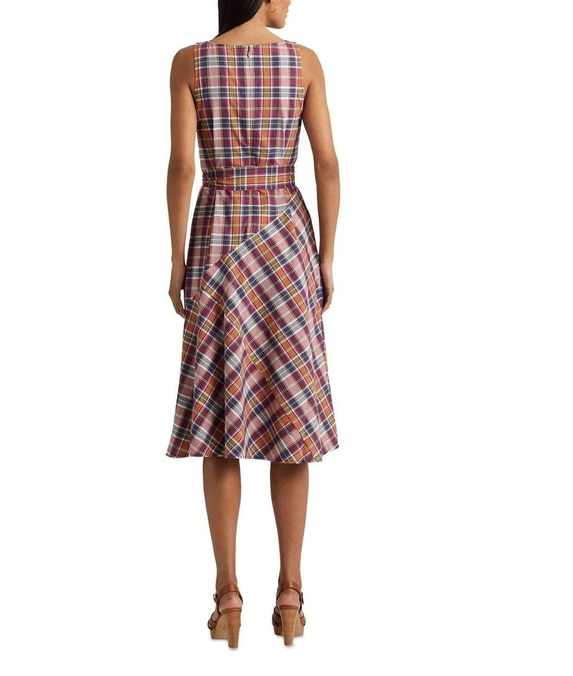 ralph-lauren-womens-belted-cotton-madras-sleeveless-dress-red