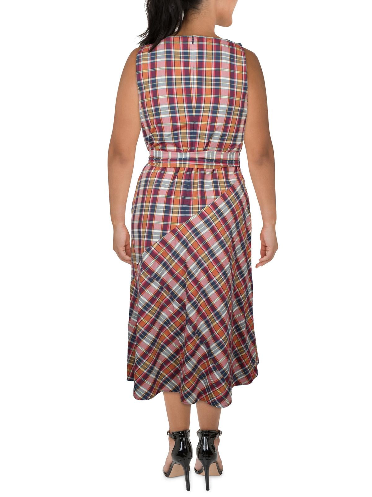 Lauren Ralph Lauren Women's Madras Plaid Cotton Midi Dress Size 16