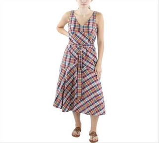 Lauren Ralph Lauren Women's Madras Plaid Cotton Midi Dress Size 16