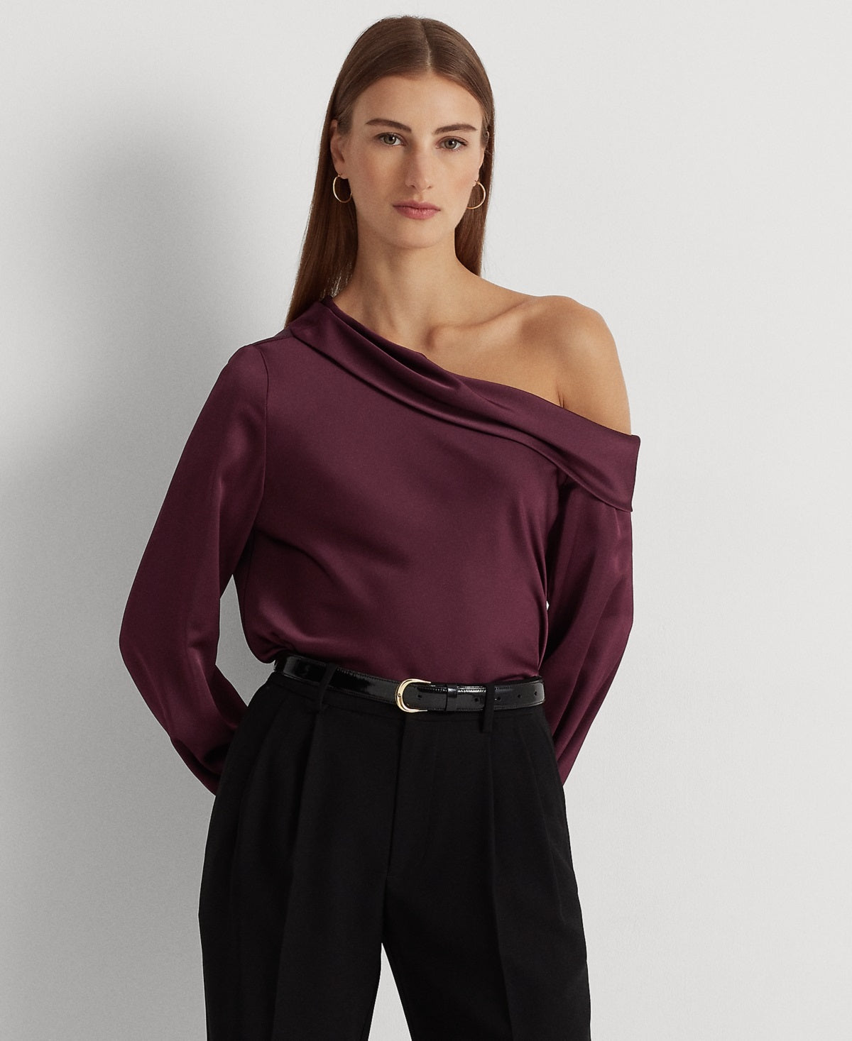 Ralph Lauren Women's Satin One Shoulder Blouse Red Size Small