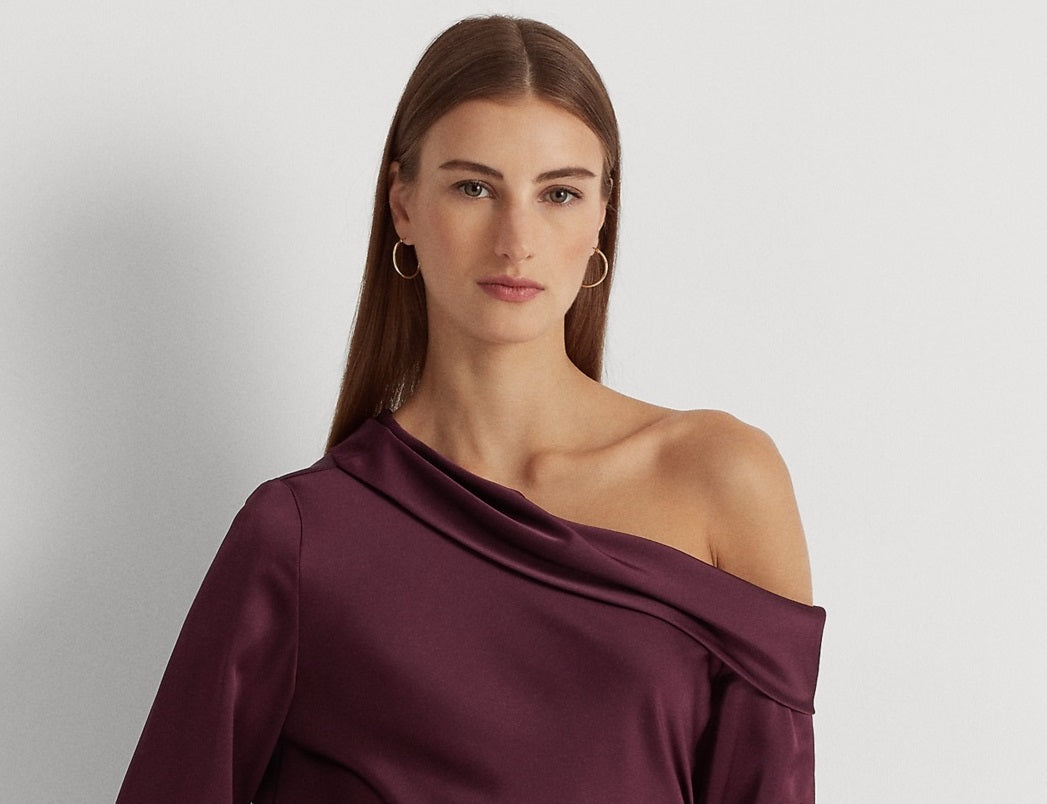 Ralph Lauren Women's Satin One Shoulder Blouse Red Size Small