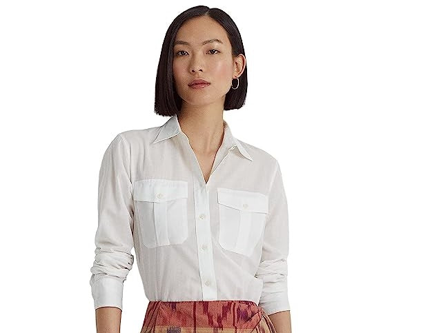 Ralph Lauren Women's Cotton Voile Shirt White Size X-Large
