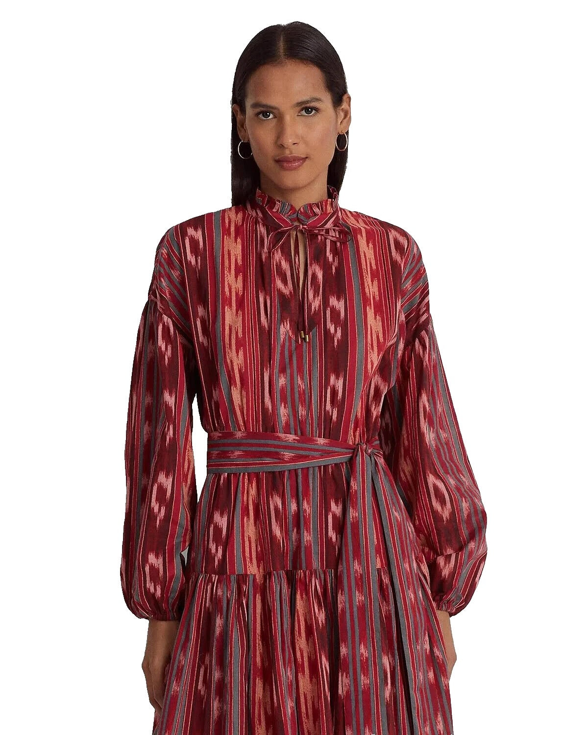 ralph-lauren-womens-geo-stripe-belted-cotton-voile-dress-red