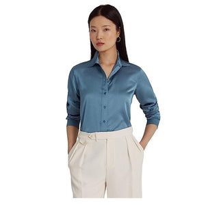 Ralph Lauren Women's Satin Charmeuse Shirt Blue Size Small
