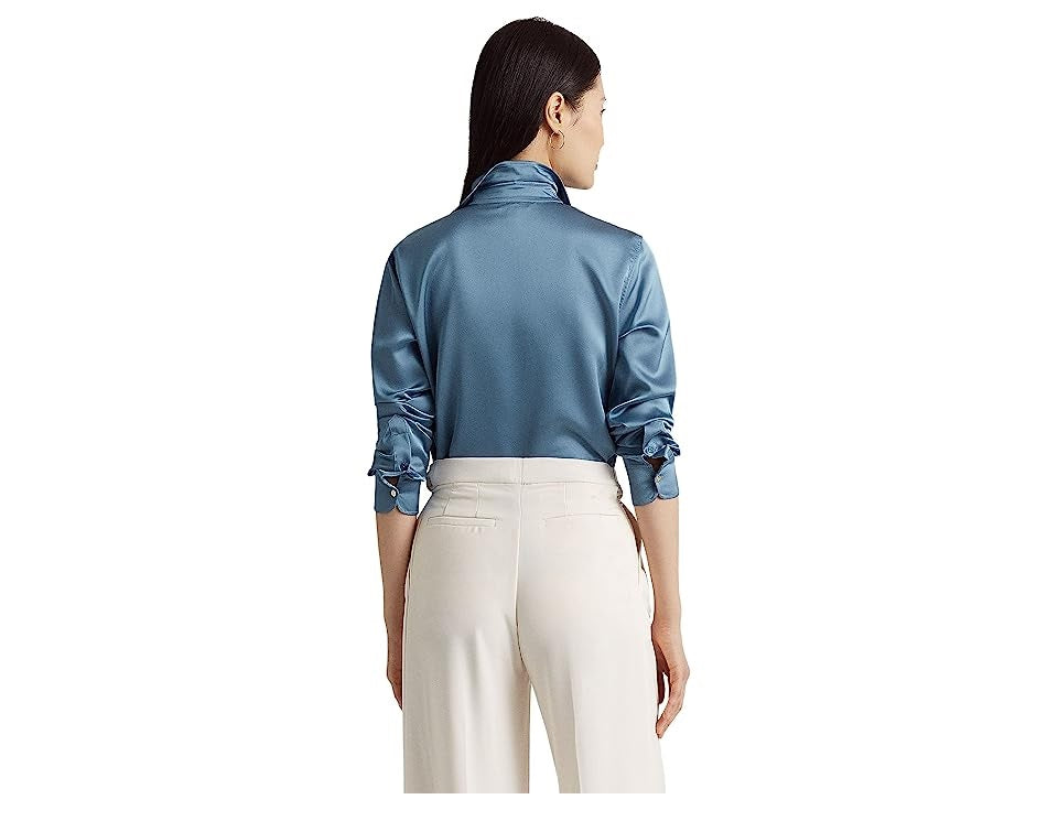 Ralph Lauren Women's Satin Charmeuse Shirt Blue Size Small