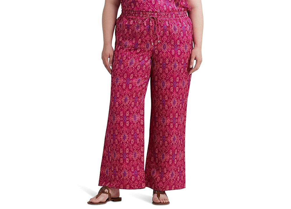 Ralph Lauren Women's Geo Print Satin Shantung Wide Leg Pants Pink