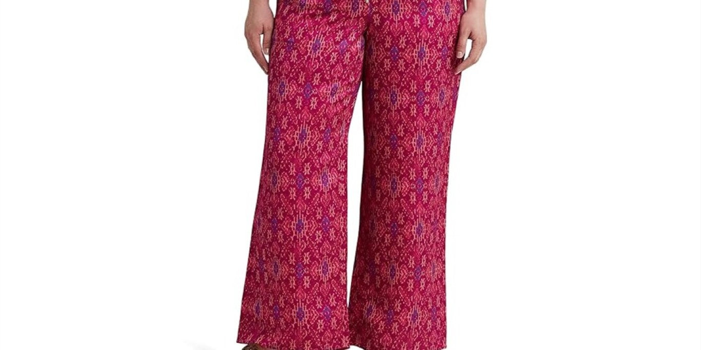 Ralph Lauren Women's Geo Print Satin Shantung Wide Leg Pants Pink