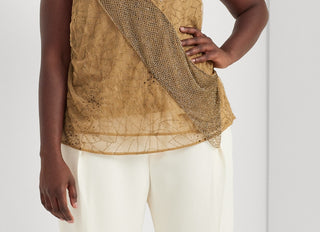 Ralph Lauren Women's Beaded Tulle Sleeveless Blouse Brown Size 1X