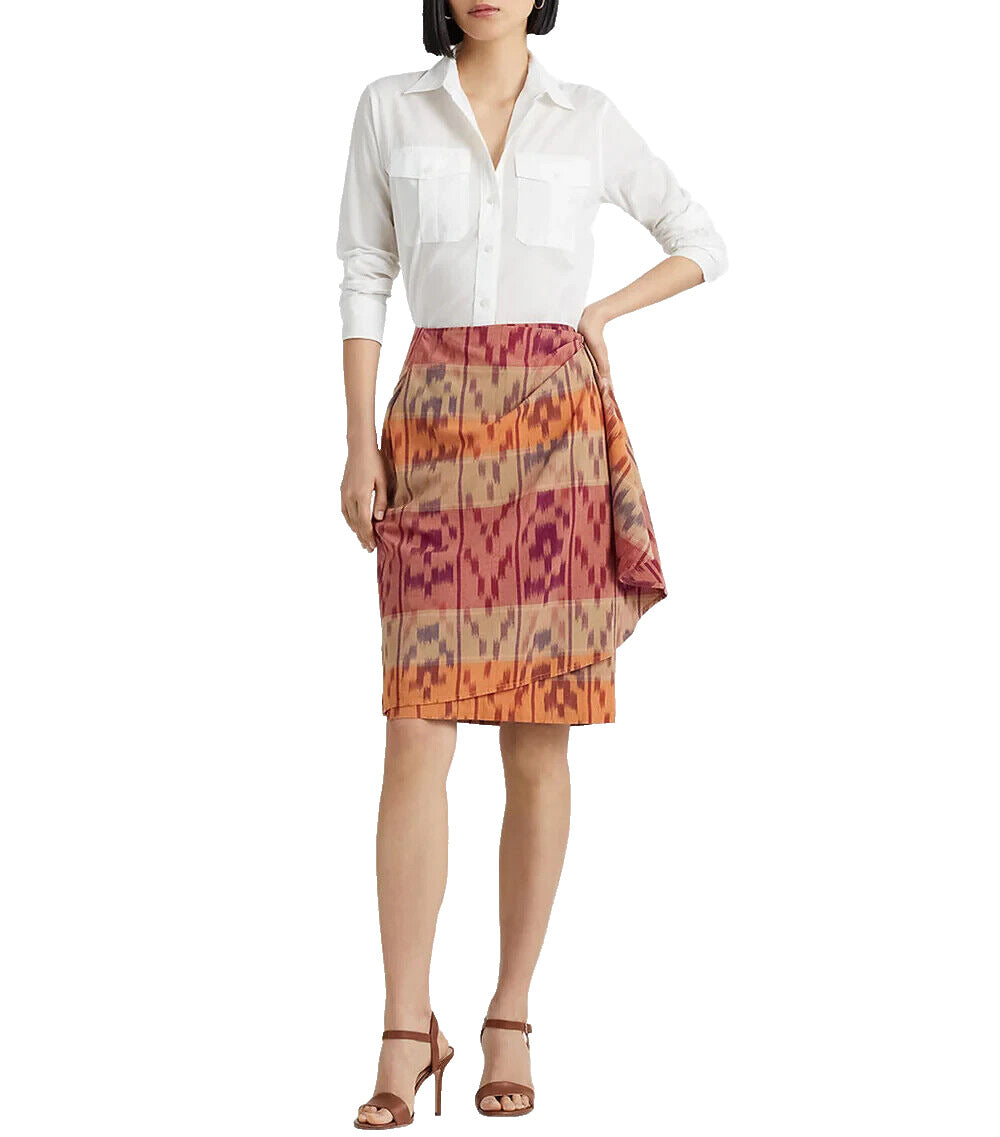Ralph Lauren Women's Geo Motif Cotton Linen Wrap Skirt Red Size 22W