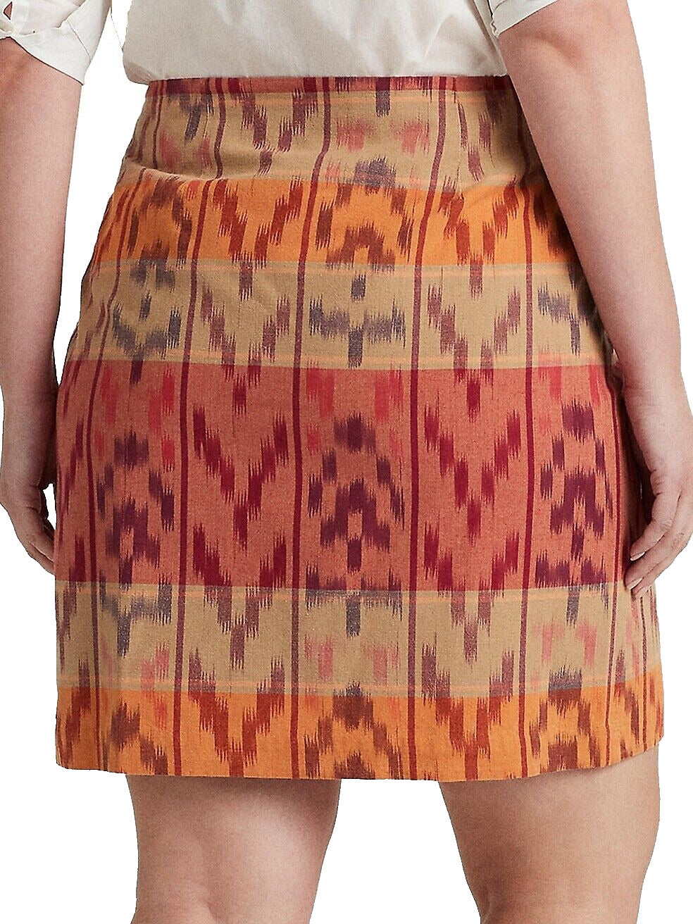 Ralph Lauren Women's Geo Motif Cotton Linen Wrap Skirt Red Size 22W