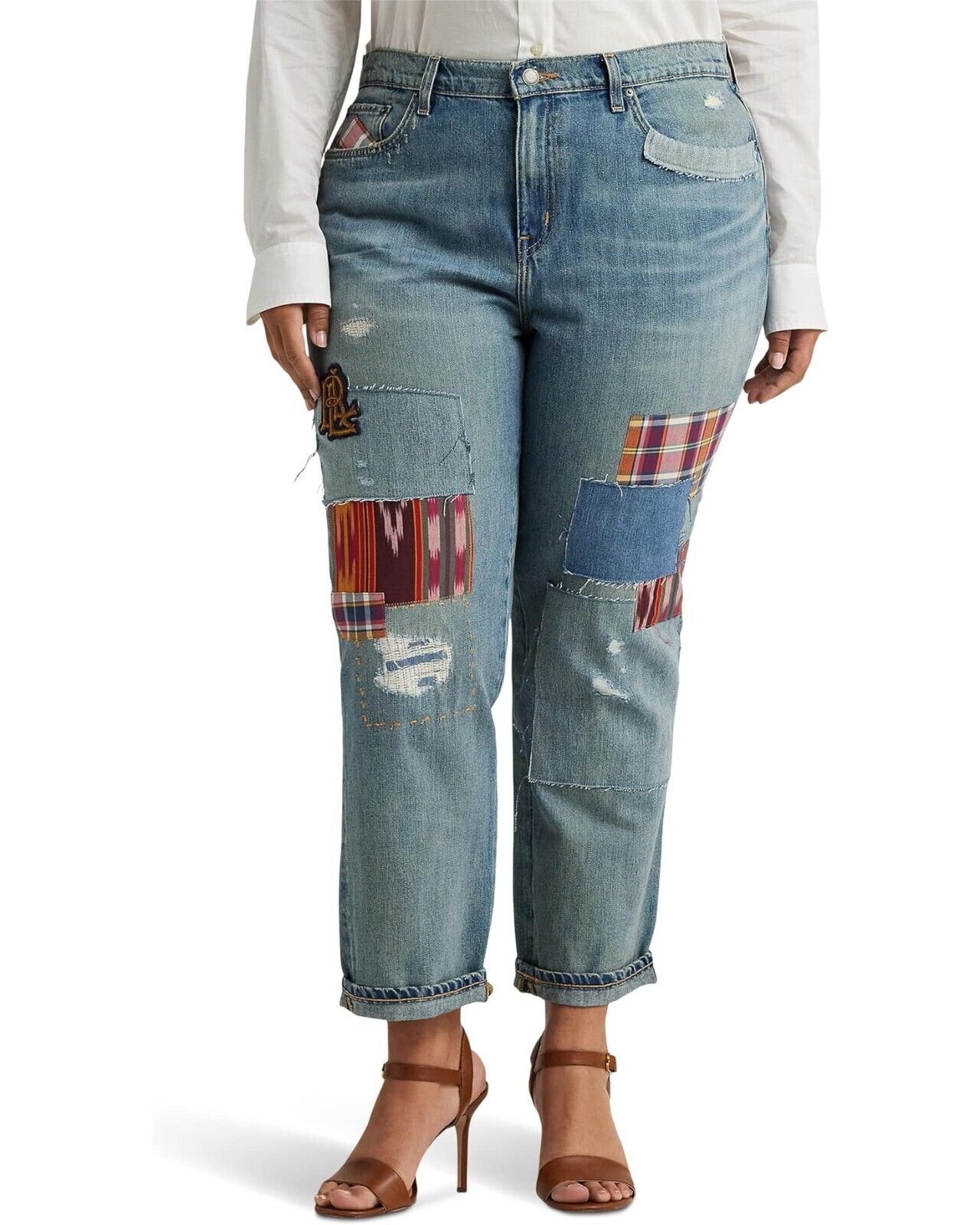 Ralph Lauren Women's Patchwork Relaxed Tapered Jeans Blue Size 22W