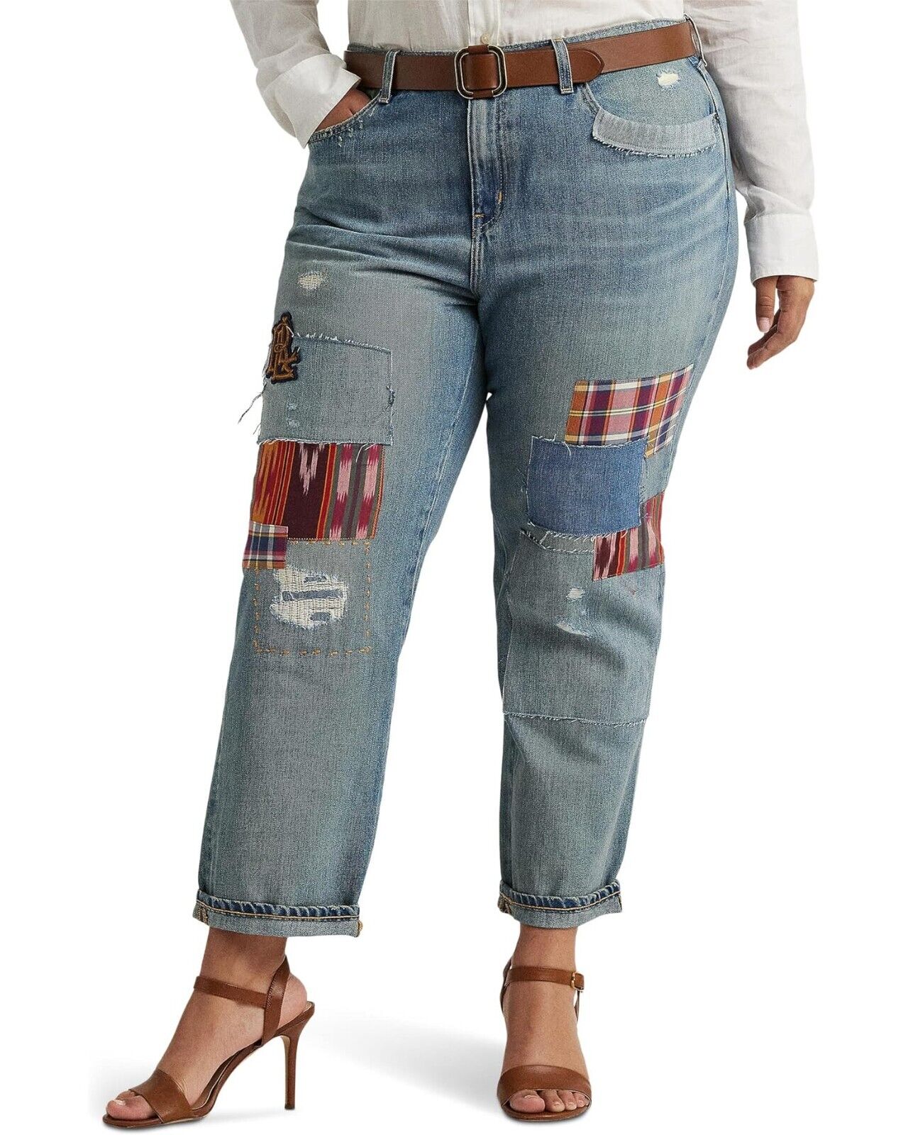 Ralph Lauren Women's Patchwork Relaxed Tapered Jeans Blue Size 22W