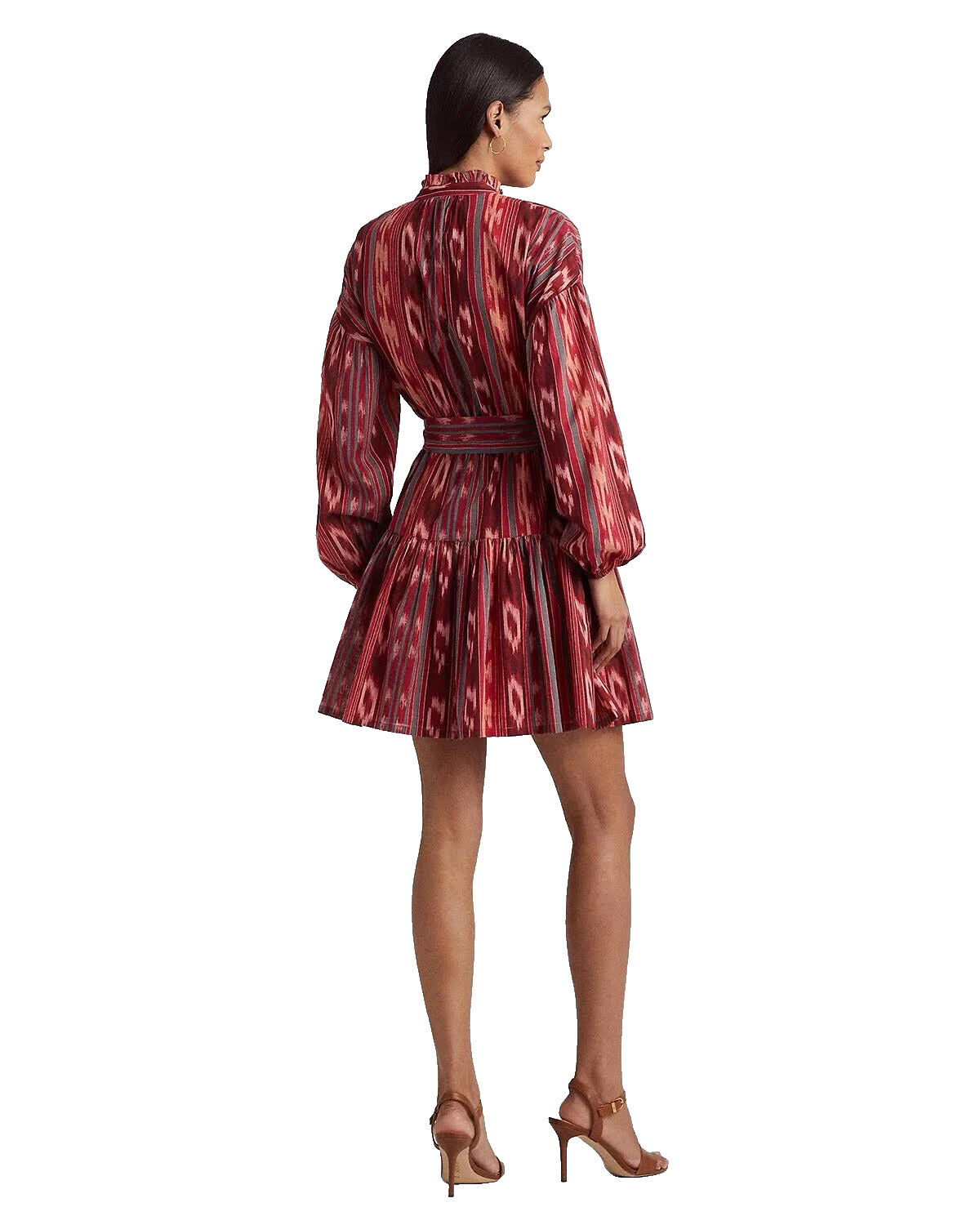 Ralph Lauren Women's Geo Stripe Belted Cotton Voile Dress Red