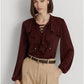 Ralph Lauren Women's Ruffle Trim Jersey Lace up Top Red Size Large
