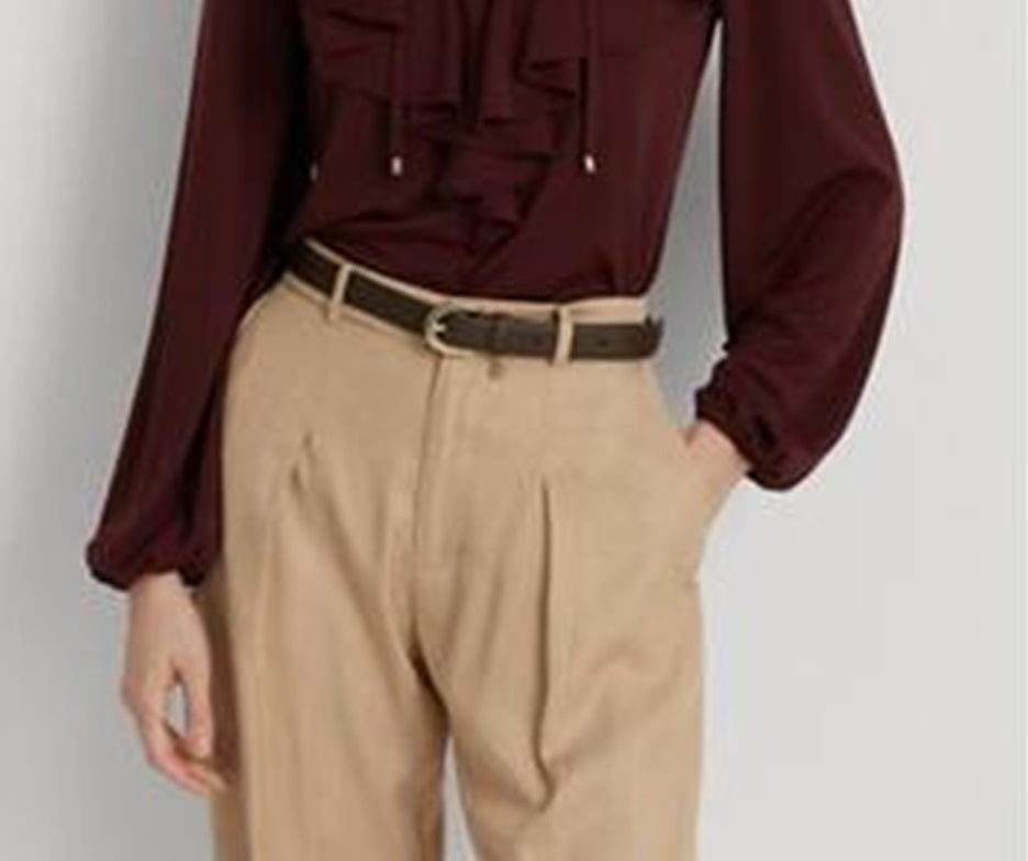 Ralph Lauren Women's Ruffle Trim Jersey Lace up Top Red Size Large