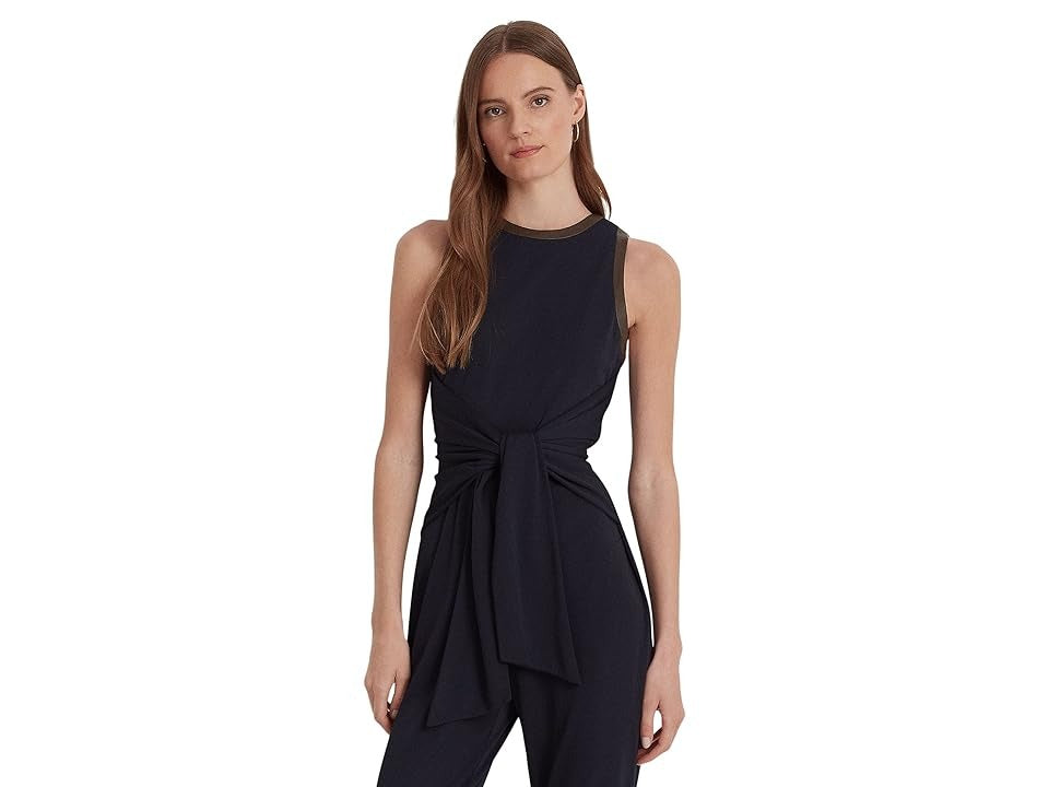 Ralph Lauren Women's Tie Front Jersey Sleeveless Jumpsuit Blue Size Small
