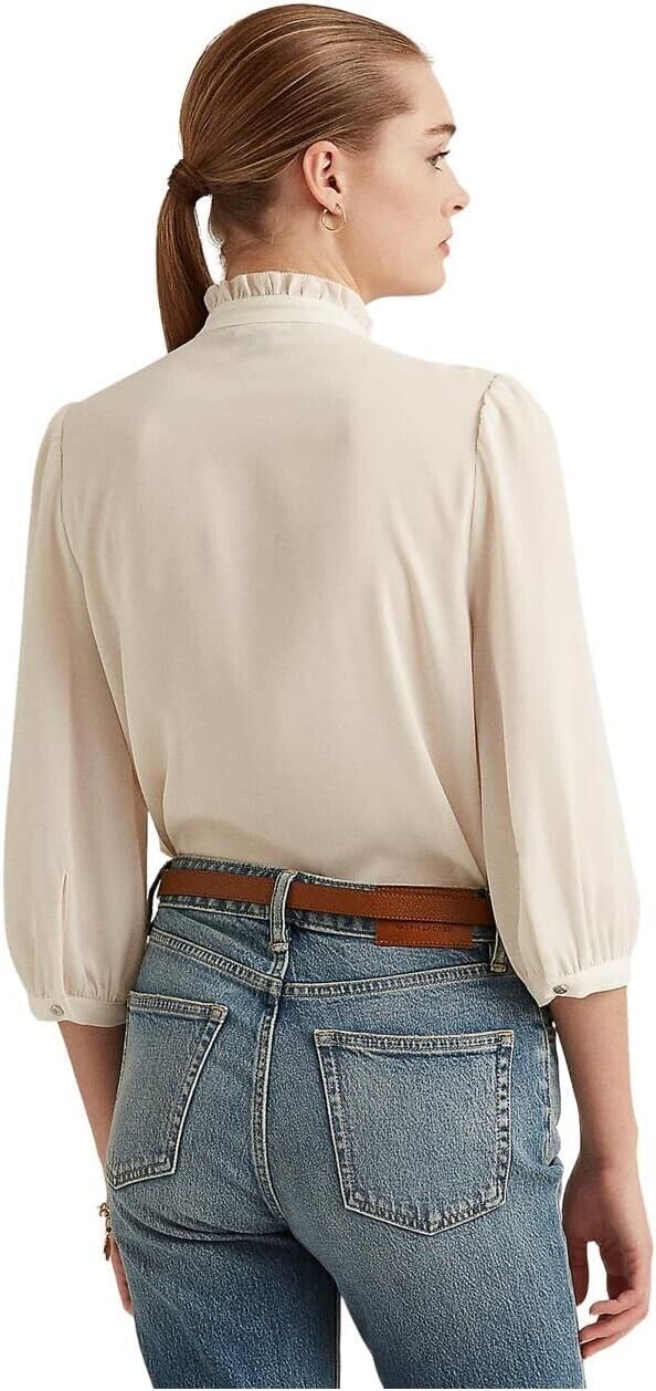 Ralph Lauren Women's Pleated Georgette Blouse Beige Size 2X