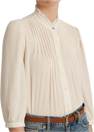 Ralph Lauren Women's Pleated Georgette Blouse Beige Size 2X