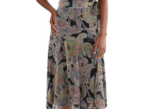 Lauren Ralph Lauren Womens Ruffled V Neck Midi Dress Black