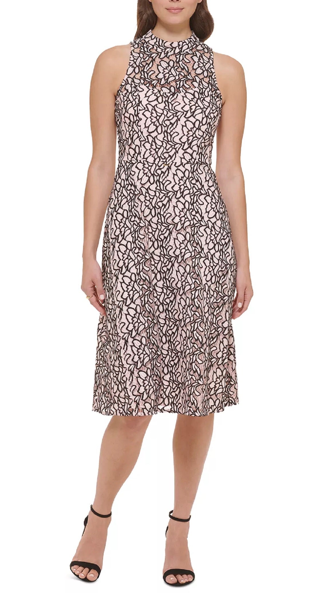 Kensie Women's Lace Mock Neck Sleeveless Fit & Flare Dress Pink Size 2