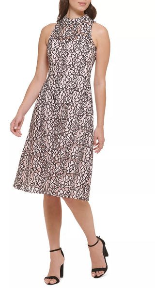 Kensie Women's Lace Mock Neck Sleeveless Fit & Flare Dress Pink Size 2