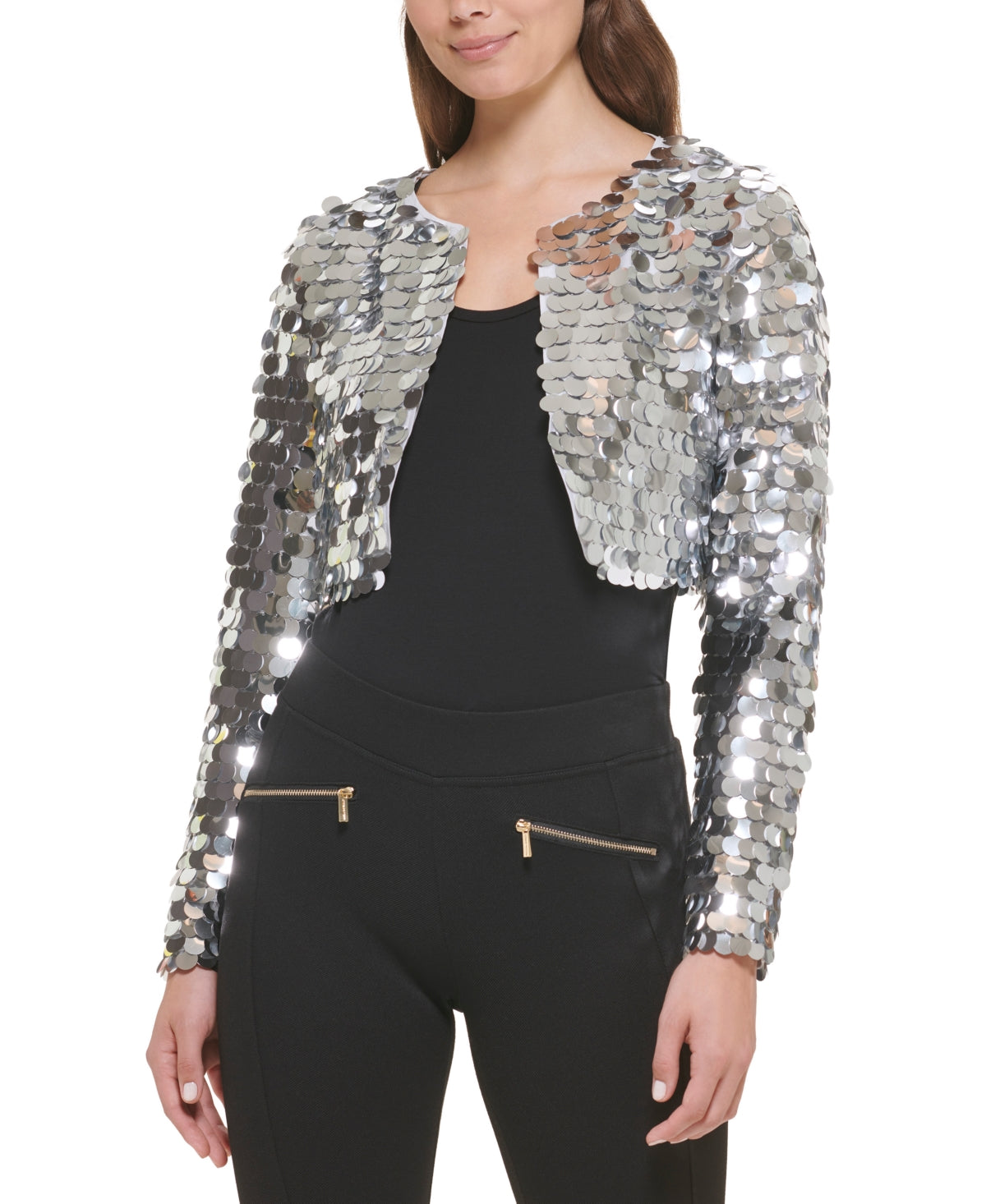 Kensie Women's Sequined Bolero Gray Size Large