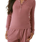 Bass Outdoor Women's Warm Button Front Waffle Knit Henley Top Pink