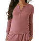 Bass Outdoor Women's Warm Button Front Waffle Knit Henley Top Red Size Medium