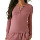 Bass Outdoor Women's Warm Button Front Waffle Knit Henley Top Pink