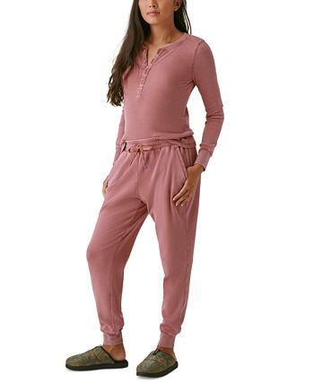 Bass Outdoor Women's Warm Button Front Waffle Knit Henley Top Pink