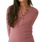 Bass Outdoor Women's Warm Button Front Waffle Knit Henley Top Pink