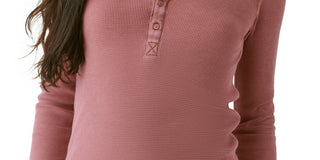 Bass Outdoor Women's Warm Button Front Waffle Knit Henley Top Red Size X-Small