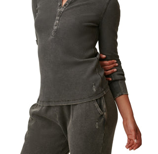 Bass Outdoor Women's Warm Button Front Waffle Knit Henley Top Green