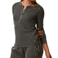 Bass Outdoor Women's Warm Button Front Waffle Knit Henley Top Grey Size Medium