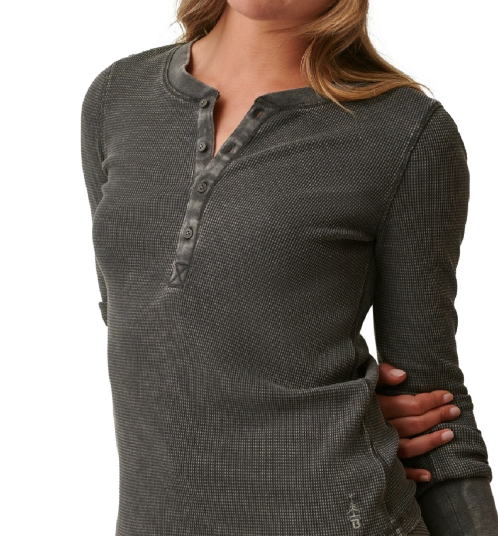 Bass Outdoor Women's Warm Button Front Waffle Knit Henley Top Green