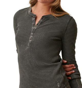 Bass Outdoor Women's Warm Button Front Waffle Knit Henley Top Green