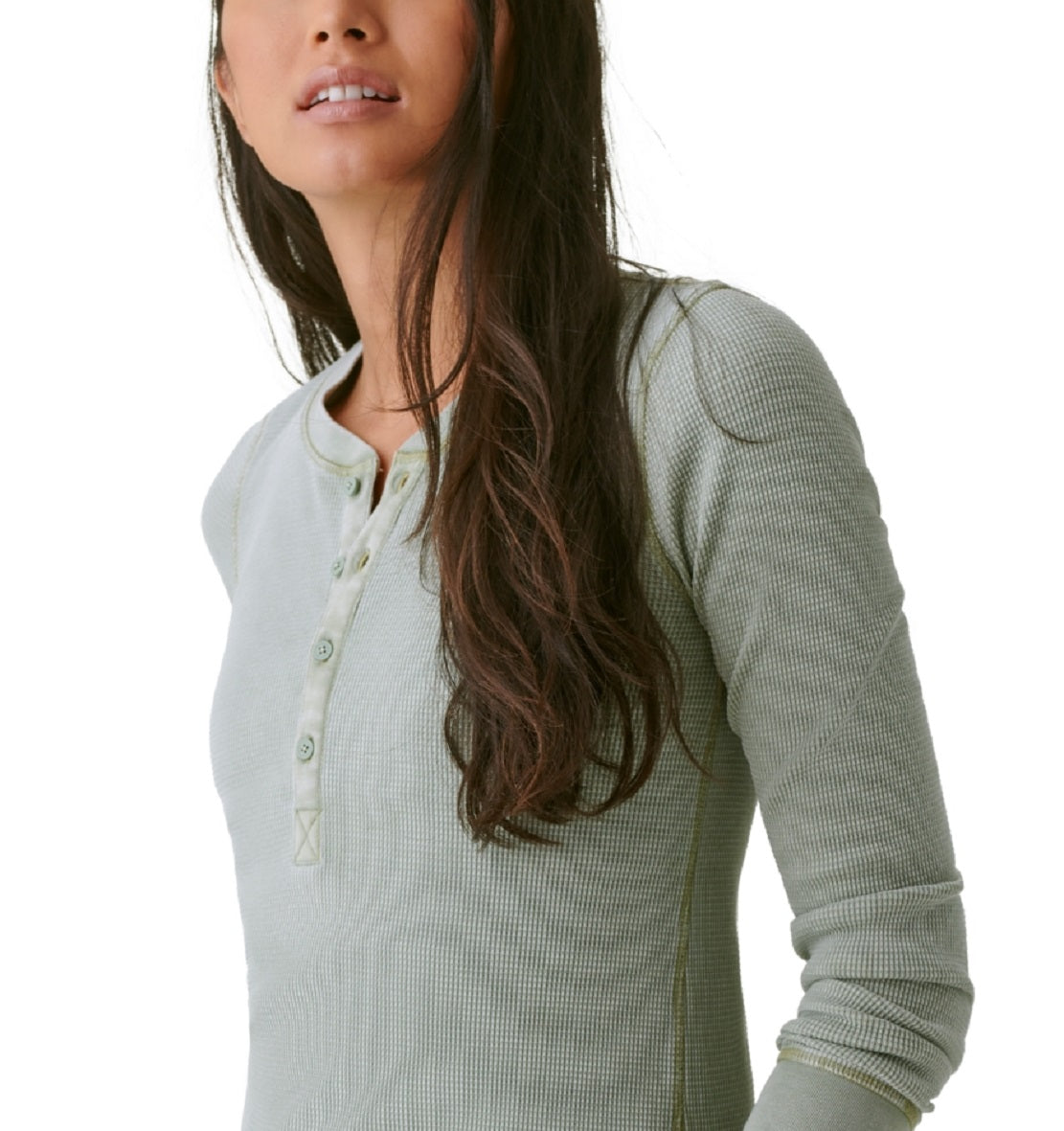 Bass Outdoor Women's Warm Button Front Waffle Knit Henley Top Green Size X-Large