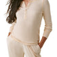 Bass Outdoor Women's Warm Button Front Waffle Knit Henley Top Beige