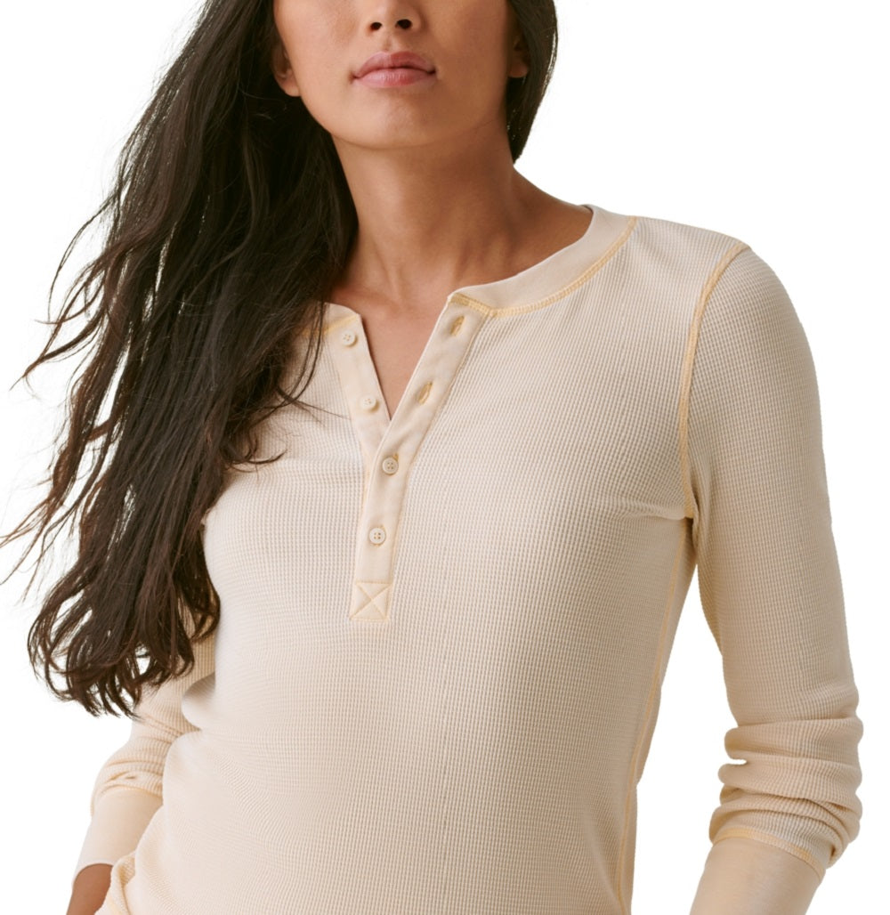 Bass Outdoor Women's Warm Button Front Waffle Knit Henley Top White Size Small