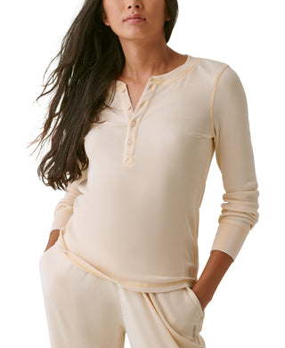 Bass Outdoor Women's Warm Button Front Waffle Knit Henley Top White Size Small