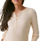 Bass Outdoor Women's Warm Button Front Waffle Knit Henley Top Beige
