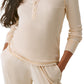Bass Outdoor Women's Warm Button Front Waffle Knit Henley Top Beige