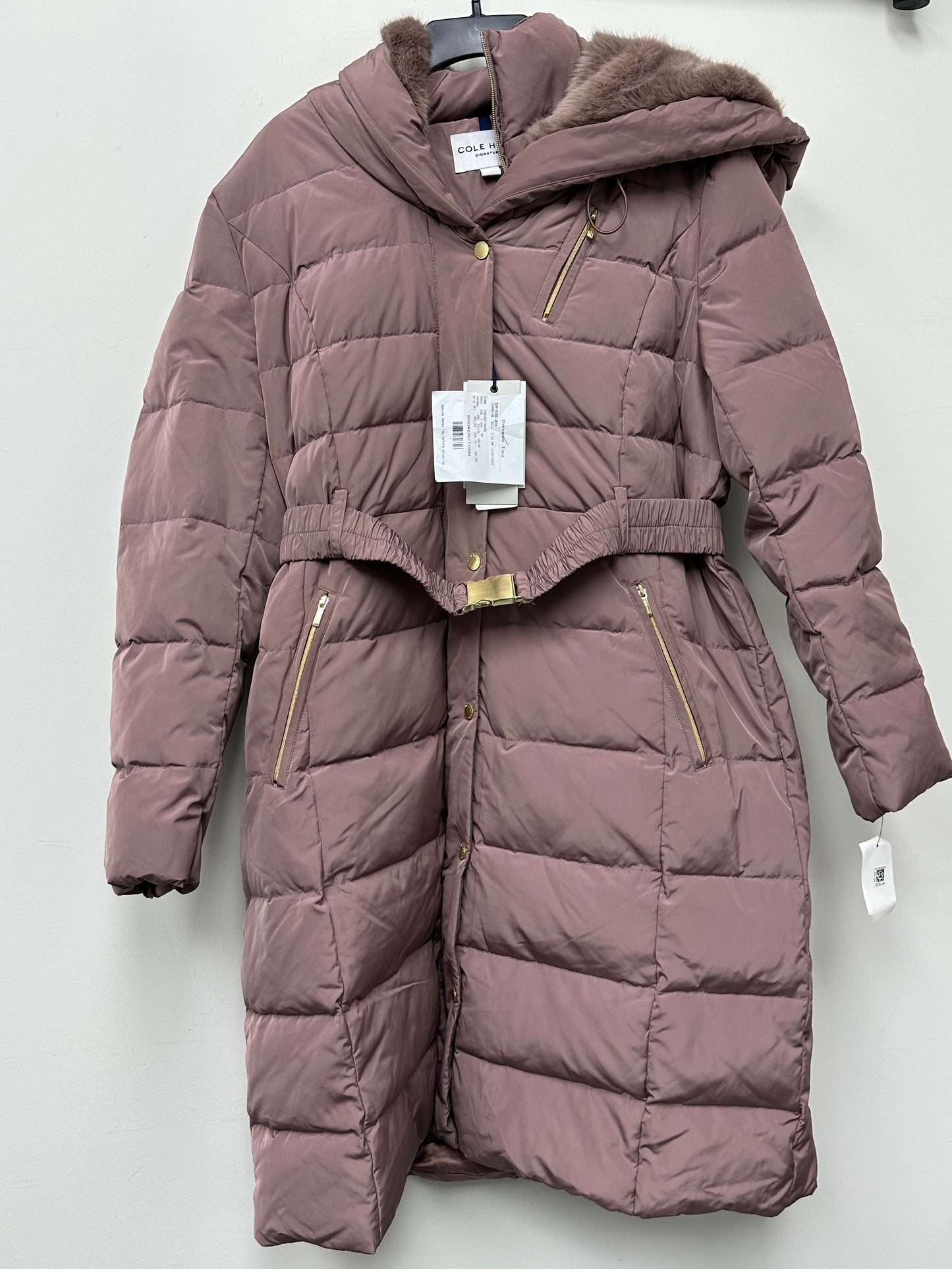 Cole Haan Women's Belted Hooded Down Puffer Coat Pink Size XL
