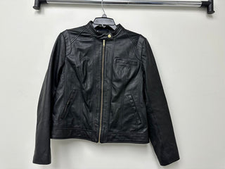 Cole Haan Women's Stand-Collar Leather Moto Coat Black Size Large